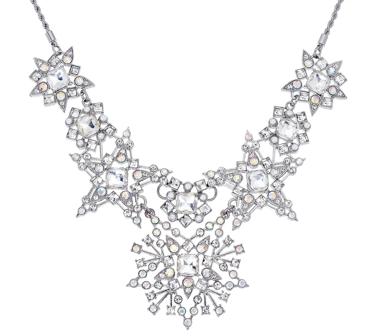 C. Wonder 19" Starburst Statement Silver Stone Clear Necklace