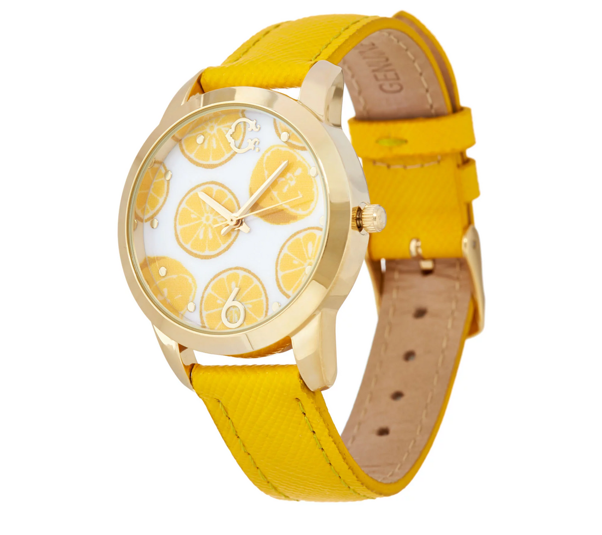 C. Wonder Round Lemon Dial Yellow Leather Strap Watch