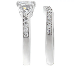 Diamonique Platinum Clad Asscher Bridal Ring Set, Size 7