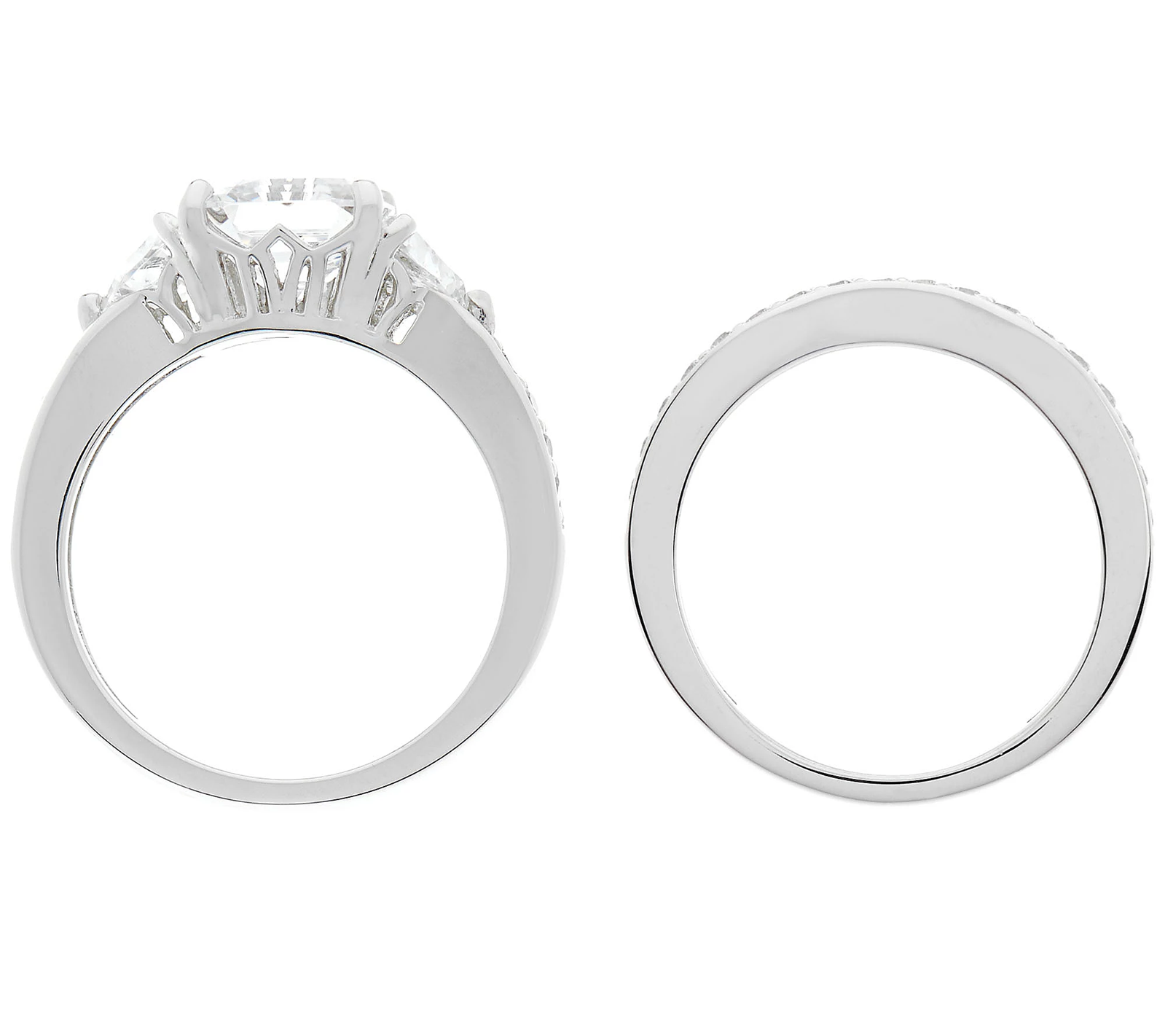Diamonique Platinum Clad Asscher Bridal Ring Set, Size 7