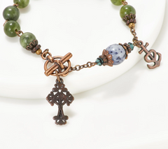 Connemara Marble Bronzetone Antiqued Mint Rosary Bracelet Avg