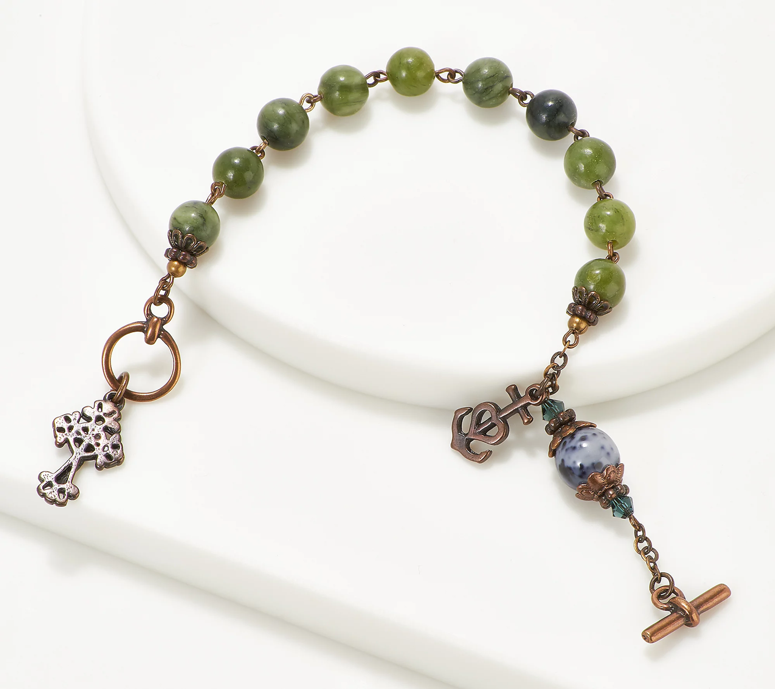 Connemara Marble Bronzetone Antiqued Mint Rosary Bracelet Avg