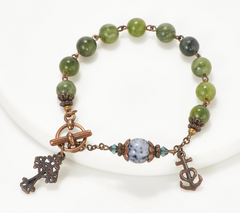 Connemara Marble Bronzetone Antiqued Mint Rosary Bracelet Avg