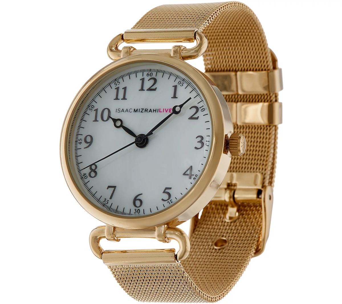 Isaac Mizrahi Live! Gold Tone Mesh Strap Watch with Round Dial