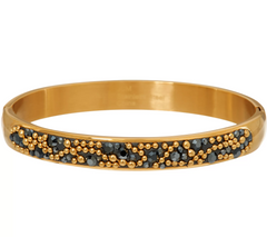 Stainless Steel Crystal and Bead Design Hinged Gold tone Bangle Bracelet, Avg