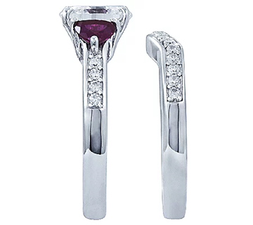Diamonique & Simulated ruby Bridal Platinum Clad Ring Set Size 6