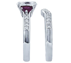 Diamonique & Simulated ruby Bridal Platinum Clad Ring Set Size 6