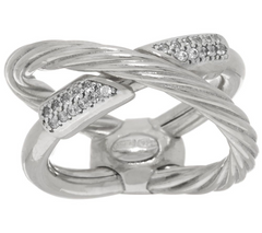 Italian Silver Sterling Diamonique X-Design Ring, Size 8