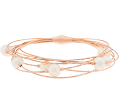 Honora Cultured Pearl Multi-Strand Rose Tone Sterling Silver Bracelet, 6-3/4"