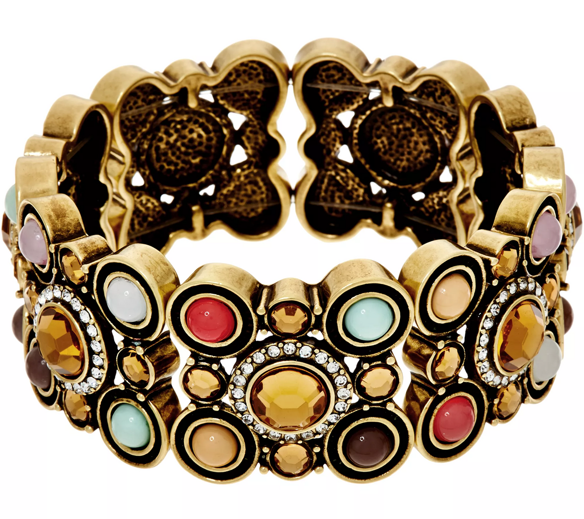 LOGO Links by Lori Goldstein Bubble Stretch Antiqued Goldtone Bracelet