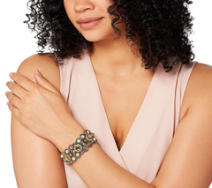 LOGO Links by Lori Goldstein Bubble Stretch Antiqued Goldtone Bracelet