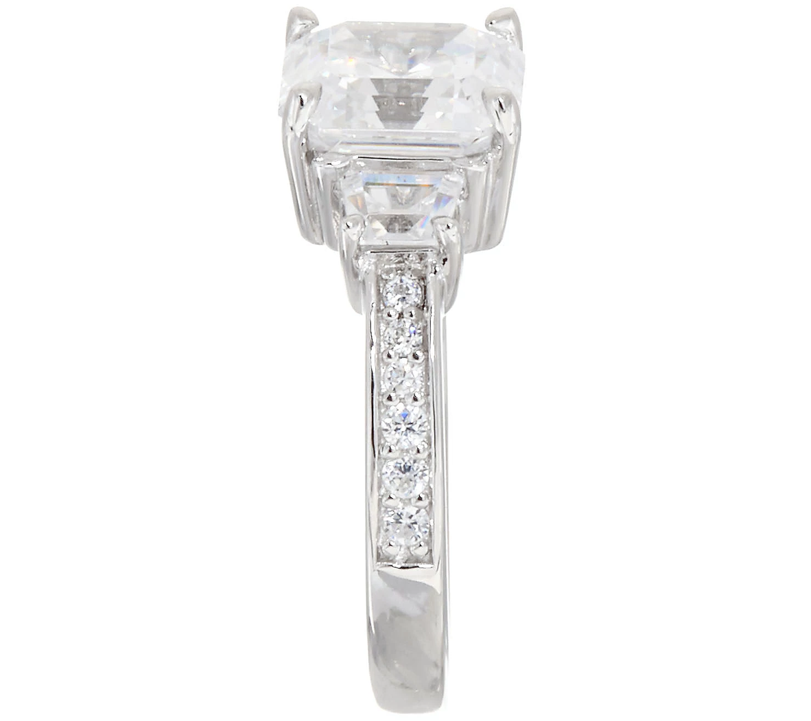 Diamonique Sterling Silver Three Stone Asscher Ring Size 8