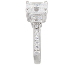 Diamonique Sterling Silver Three Stone Asscher Ring Size 8