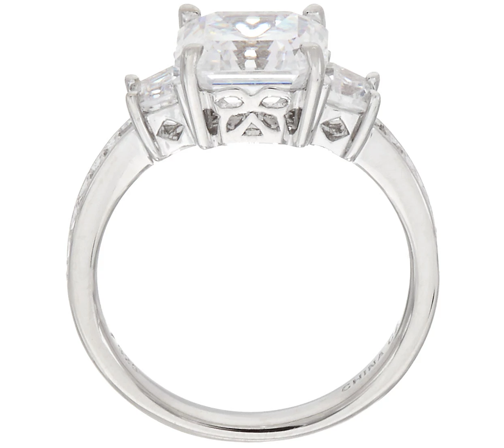 Diamonique Sterling Silver Three Stone Asscher Ring Size 8
