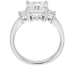 Diamonique Sterling Silver Three Stone Asscher Ring Size 8