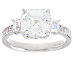 Diamonique Sterling Silver Three Stone Asscher Ring Size 8