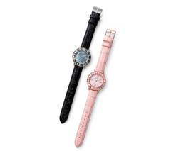 Honora Mother-of-Pearl & Baguette White Topaz Black-Stainless Steel Watch