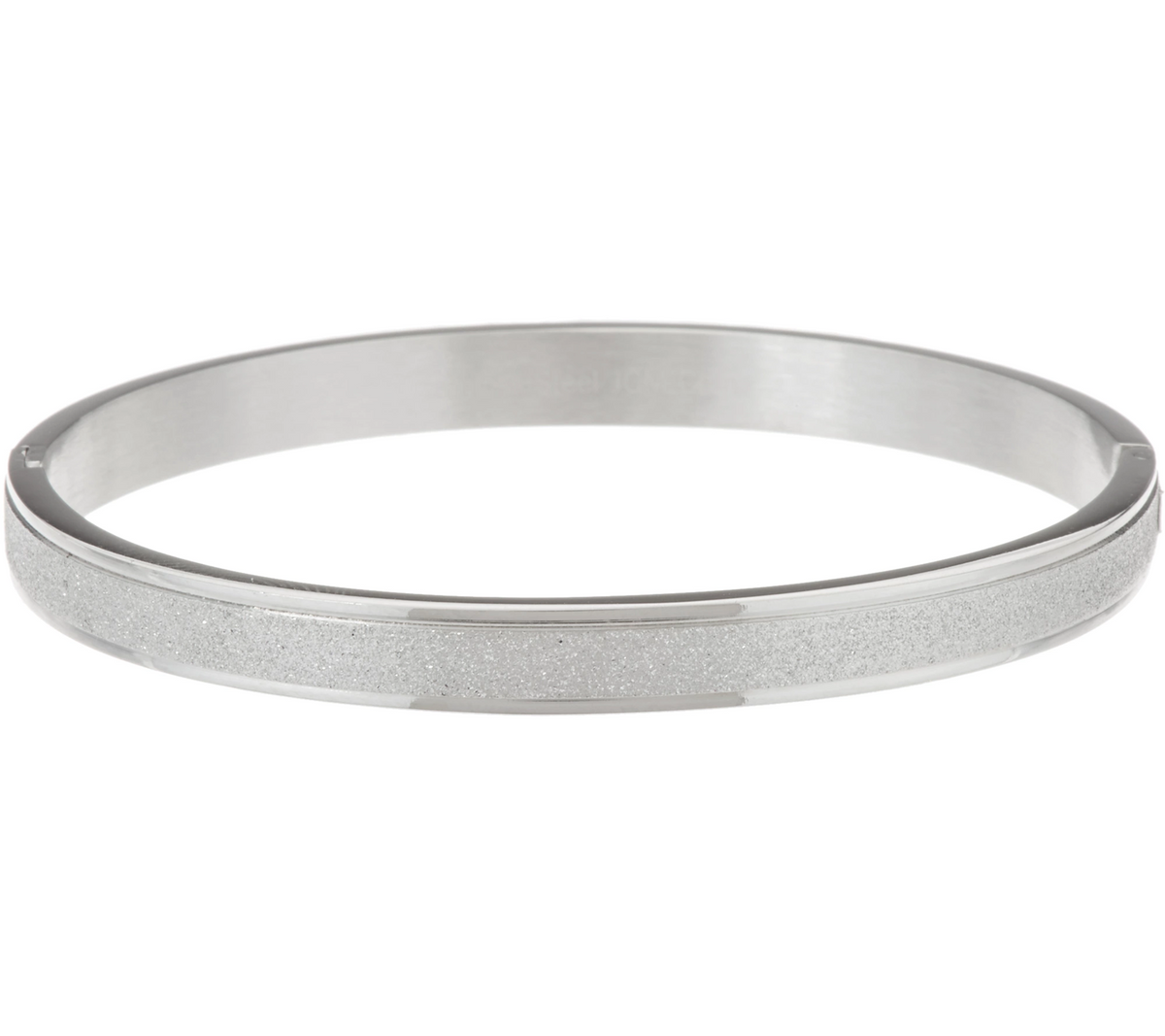 Stainless Steel Glitter Texture Silver Tone Bangle Bracelet, 7-1/4"