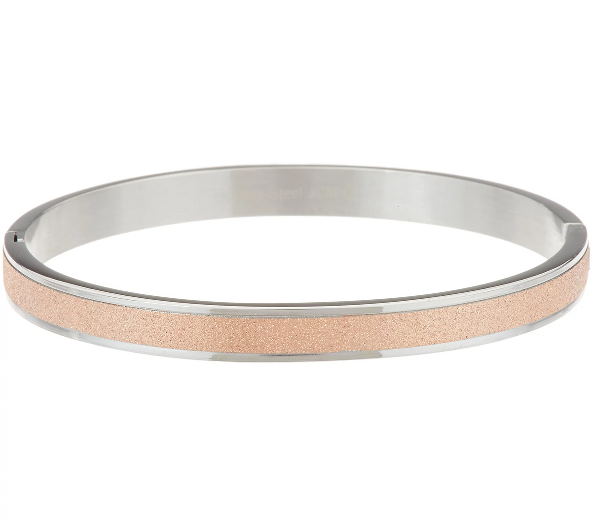 Stainless Steel Glitter Texture Rosetone Bangle Bracelet, 8"