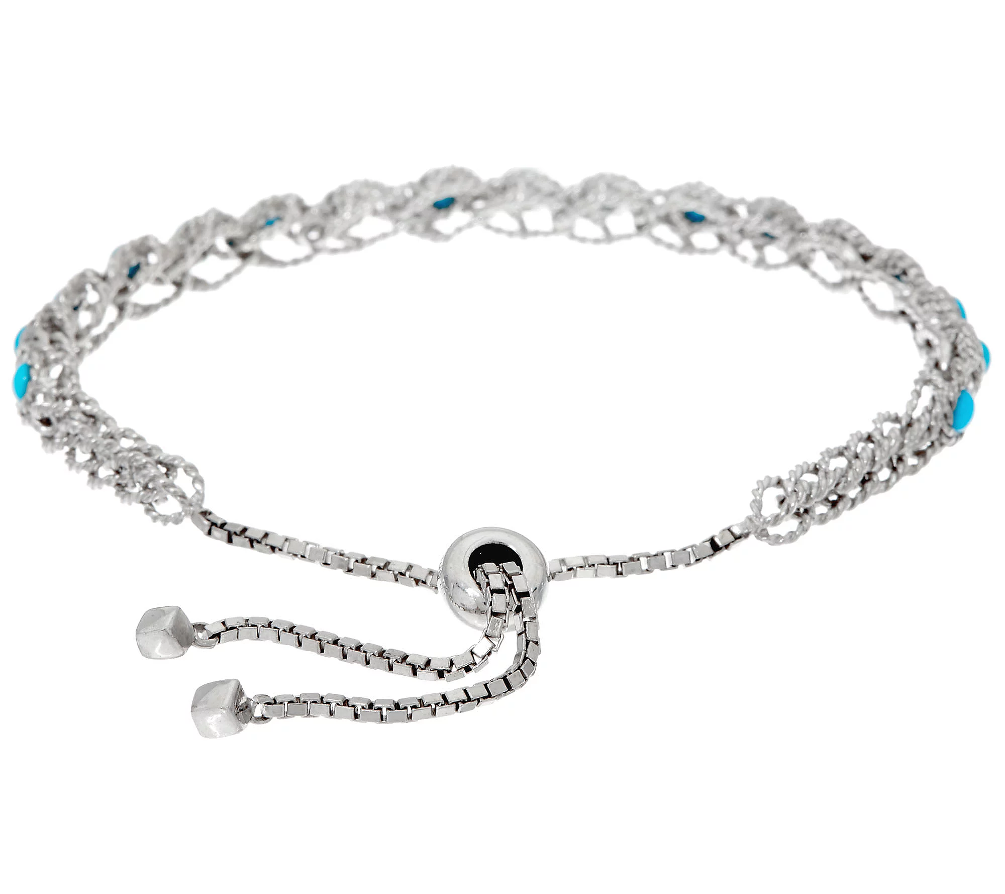 Sleeping Beauty Turquoise Station Adjustable Sterling Silver Bracelet