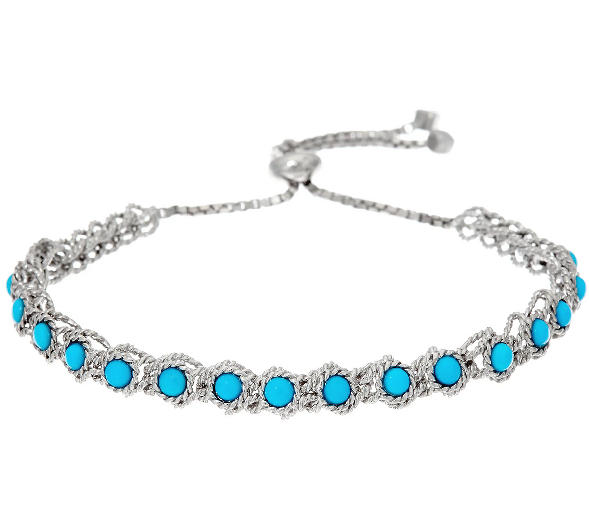 Sleeping Beauty Turquoise Station Adjustable Sterling Silver Bracelet