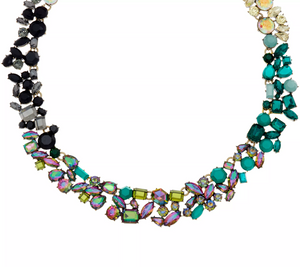 LOGO Links by Lori Goldstein Ombre Cluster Antiqued Silvertone Collar Necklace