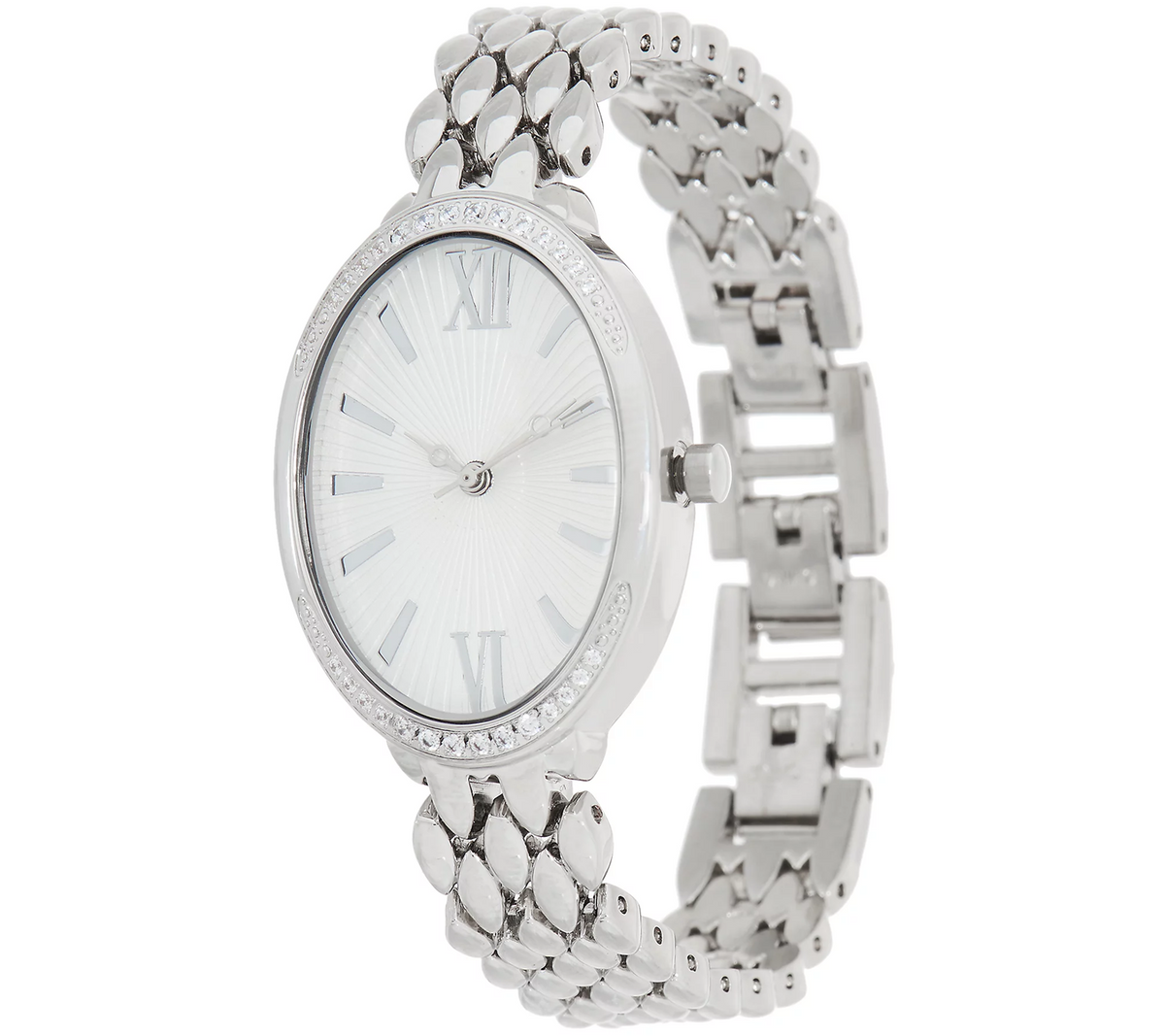 Diamonique Two Tone Silver Tone Pave' Oval Watch