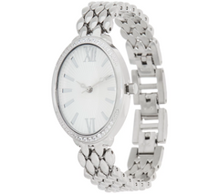 Diamonique Two Tone Silver Tone Pave' Oval Watch