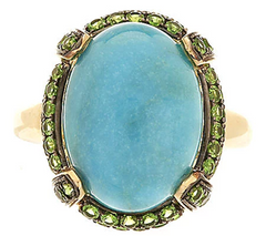 Oval Turquoise & Pave Chrome Diopside Goldclad Ring, Size 5