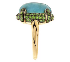 Oval Turquoise & Pave Chrome Diopside Goldclad Ring, Size 5