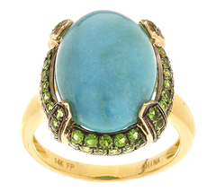 Oval Turquoise & Pave Chrome Diopside Goldclad Ring, Size 5