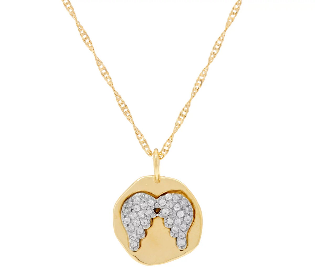 Diamonique Motif "Angel Wings" Pendant with Chain 14K Yellow Clad