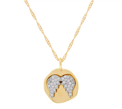 Diamonique Motif "Angel Wings" Pendant with Chain 14K Yellow Clad