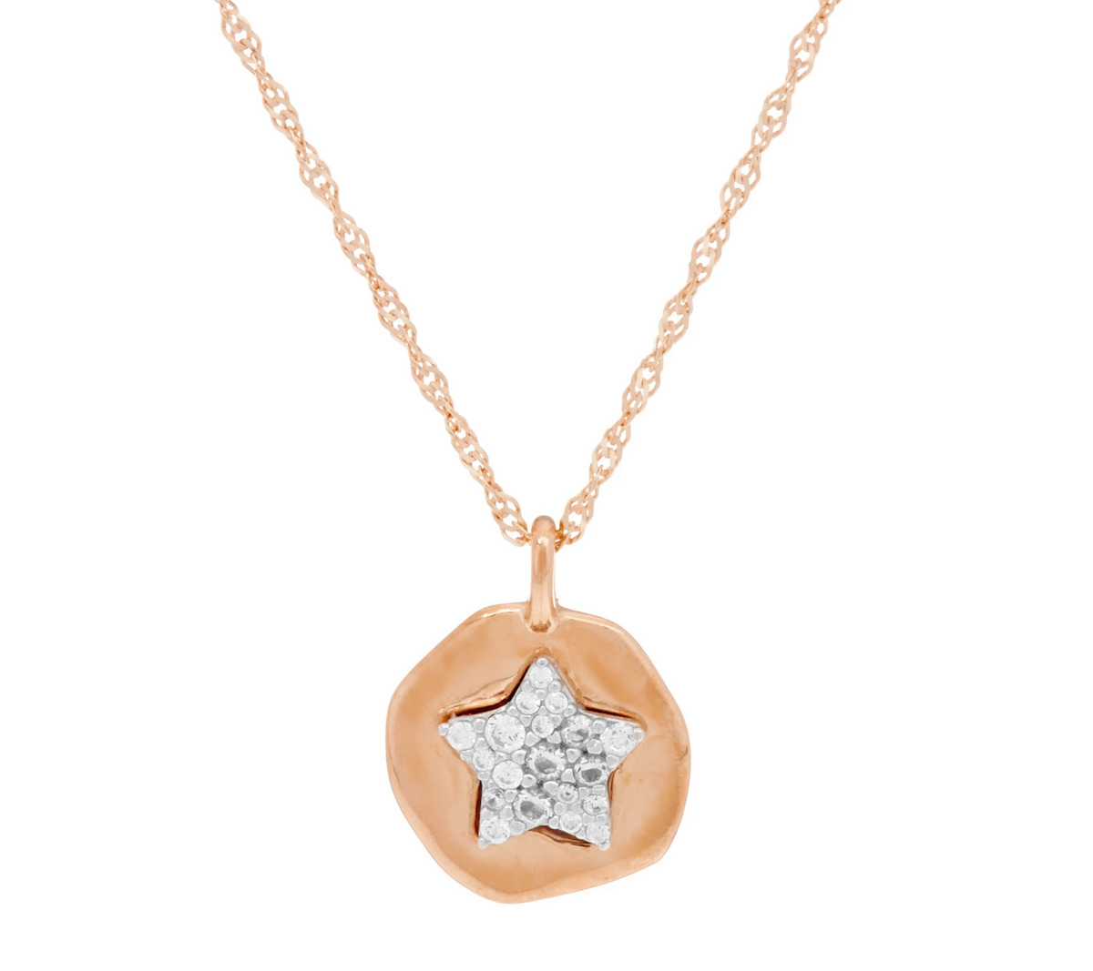 Diamonique Motif Star Pendant with Chain 14K Rose Clad