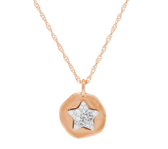 Diamonique Motif Star Pendant with Chain 14K Rose Clad