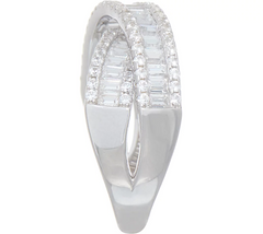 Diamonique Sterling Silver Baguette Crossover Ring Size 7