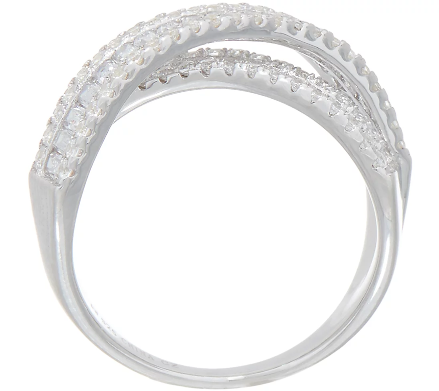 Diamonique Sterling Silver Baguette Crossover Ring Size 7