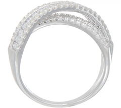 Diamonique Sterling Silver Baguette Crossover Ring Size 7
