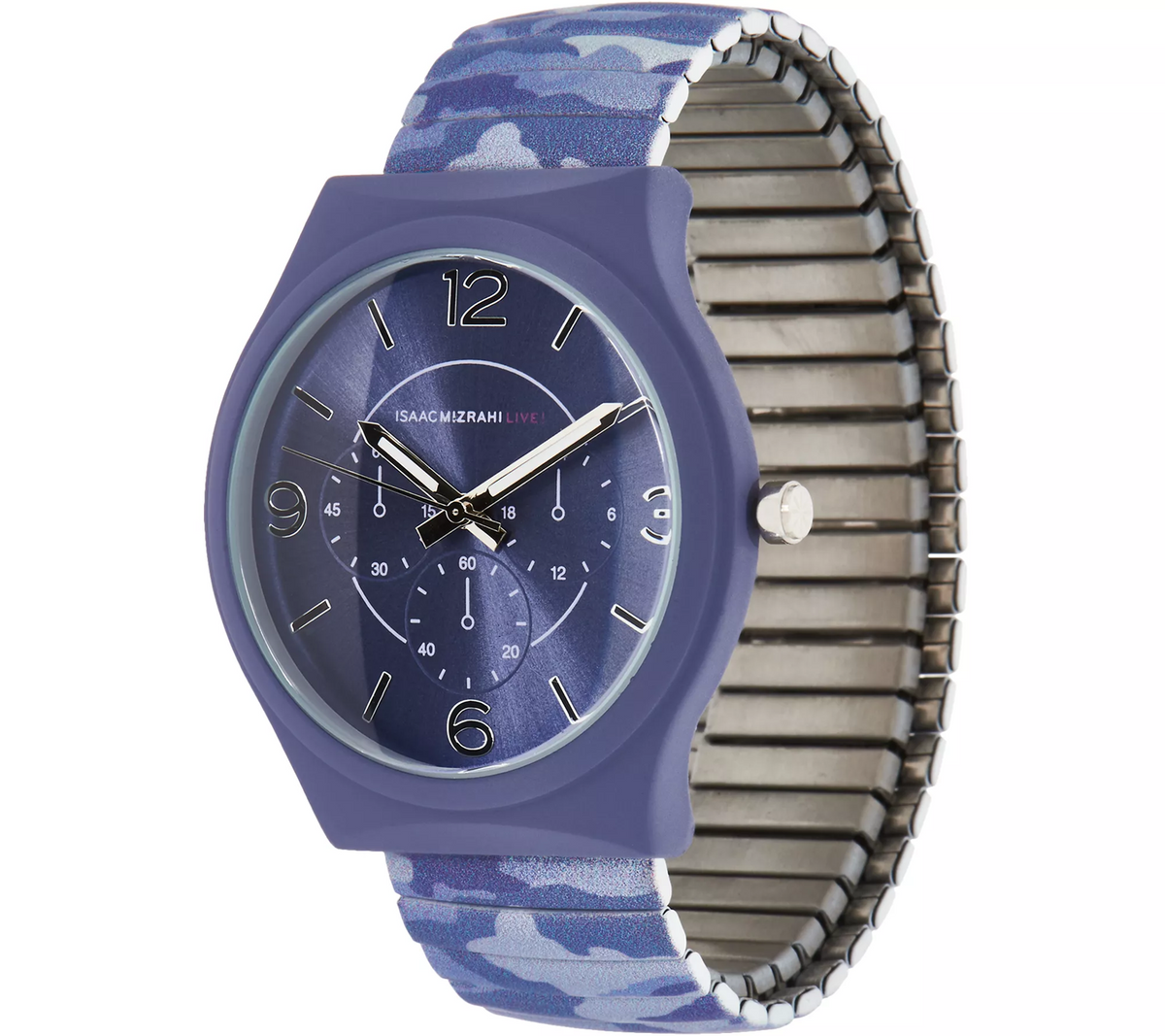 Isaac Mizrahi Live! SOHO Soft Touch Camo Expansion Leather Wat Aqua Watch Avg