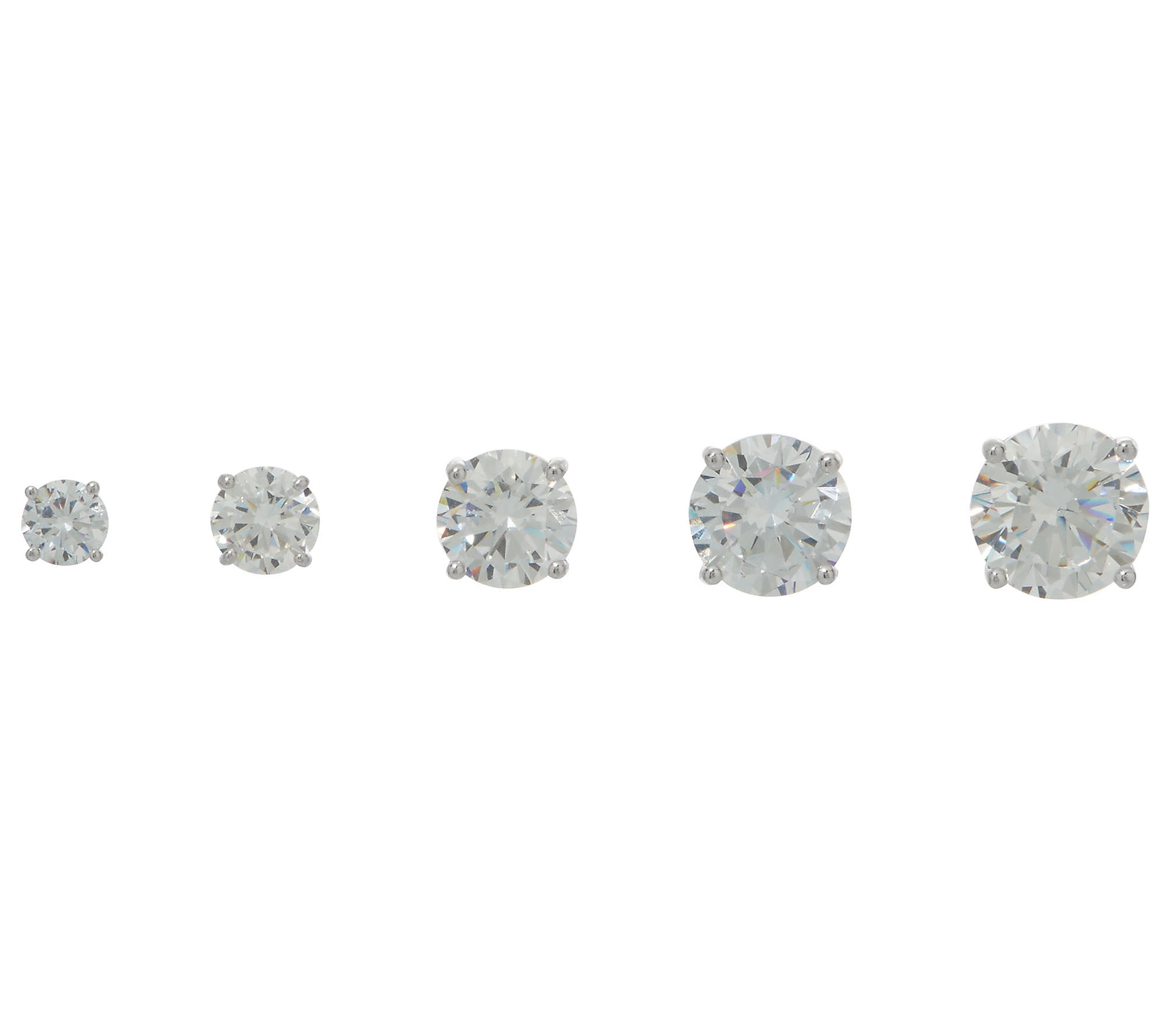 Diamonique Sterling Silver, 925 Set of 5 Round Stud Earrings, 10.50 carats;