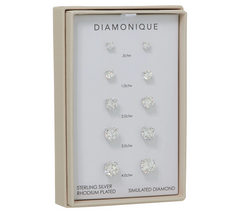 Diamonique Sterling Silver, 925 Set of 5 Round Stud Earrings, 10.50 carats;