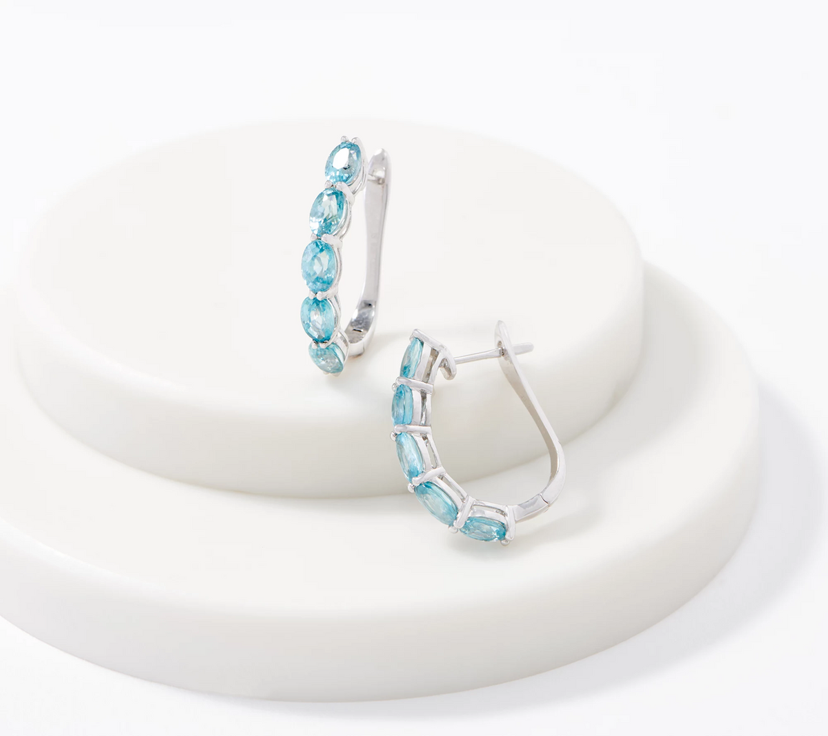 Oval Blue Zircon Sterling Silver Hoop Earrings