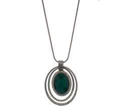 Susan Graver Green Faceted Gunmetal Multi Circle Pendant Necklace