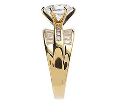 DMQ SS 14K Gold Clad Round & Baguette Ring, Size 7