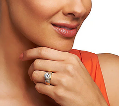 DMQ SS 14K Gold Clad Round & Baguette Ring, Size 7