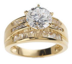 DMQ SS 14K Gold Clad Round & Baguette Ring, Size 7