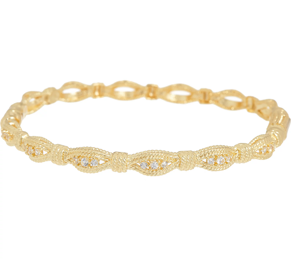 Italian Silver Gold Tone Textured White Topaz Bangle Avg