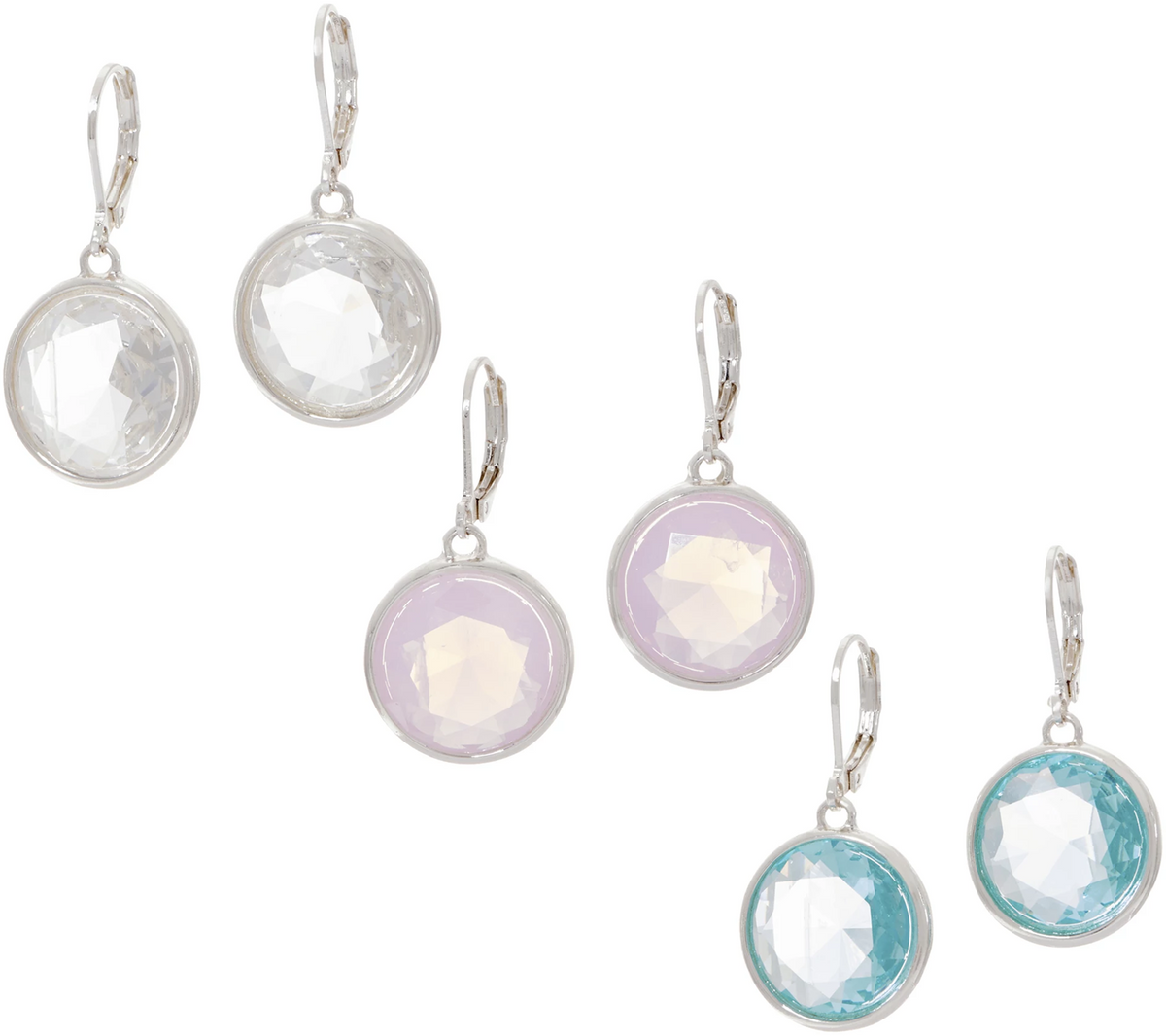 Joan Rivers Set of 3 Bezel Set Crystal Lever Back Earrings, 1-3/8"L x 5/8"W Silvertone