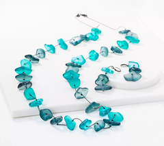Linea by Louis Dell'Olio Azure Nugget Gunmetal Necklace and Earring Set