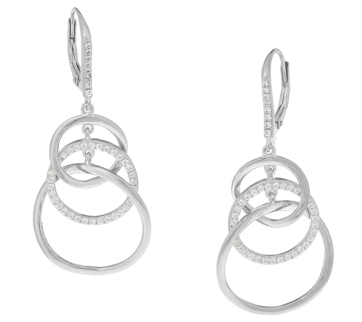 Diamonique Triple Circle Dangle 2" Earrings, Sterling Silver